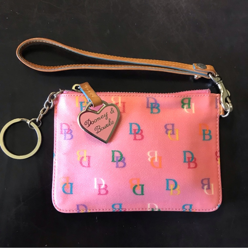 Dooney & Bourke Pink Logo Wristlet with Multicolor DB Print